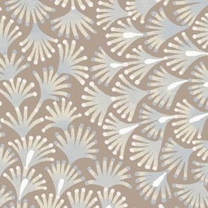 subtle coral textured spotted birds feathers / large scale col2 beige blue gray ivory on taupe