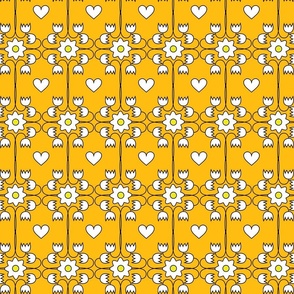 Folk inspired flowers and hearts design - yellow
