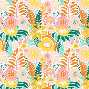 V11 Florals Pink Yellow Teal Orange Pastel - Medium