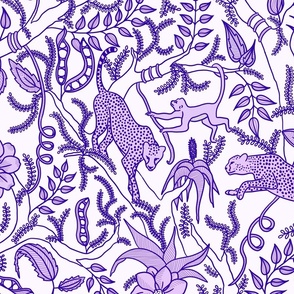 Luxury Cheetah and Monkey Jungle Scene in Light Purple