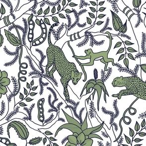 Luxury Cheetah and Monkey Jungle Scene in Navy And Green