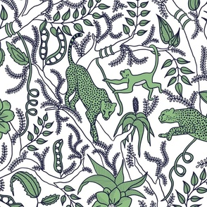 Luxury Cheetah and Monkey Jungle Scene in Navy And Mint