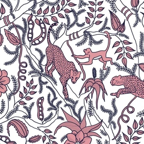 Luxury Cheetah and Monkey Jungle Scene in Navy And Pink