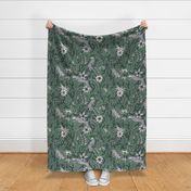 Luxury Cheetah and Monkey Jungle Scene in Navy Mint Green And White
