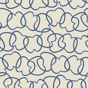 Tangled Apple, blue on cream (Medium) – linear abstract fruit  – harvest table