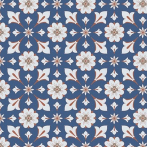 Medium Scale Rosette Tiles  //  East Fork Autumnal // blue ridge background amaro eggshell morel 