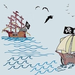 bateaux pour petits pirates  sur fond bleu
