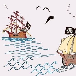 bateaux pour petits pirates sur fond mauve