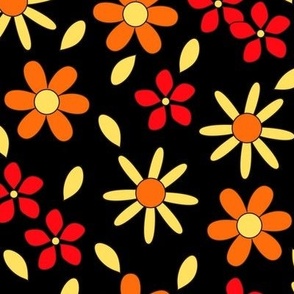 Fall Flowers Black Extra Large 24"