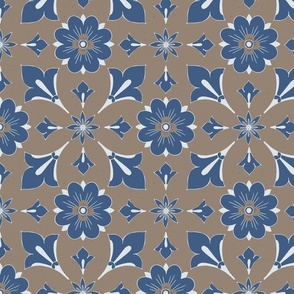Large Scale  Rosette Tiles  //  East Fork Autumnal // morel background  blue ridge eggshell