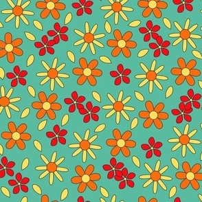 Fall Flowers Yellow Large Turquoise Teal 12"