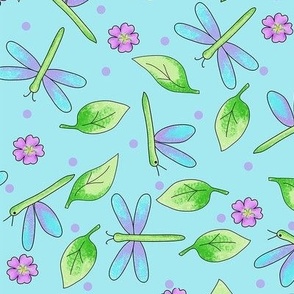 Dragonflies and Leaves Light Blue Large 12"