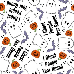 Large Scale I Ghost People Year Round Funny Halloween Ghosts Pumpkins Bats on White