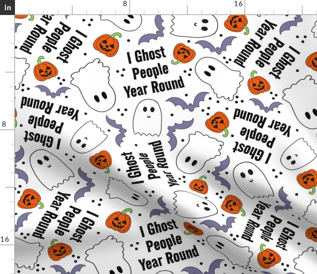 Large Scale I Ghost People Year Round Funny Halloween Ghosts Pumpkins Bats on White