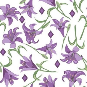 Lilies Purple on White Medium 8"