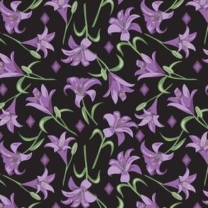 Lilies Purple on Black Small 4"