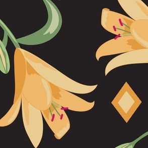 Lilies Yellow on Black Extra Large 24"
