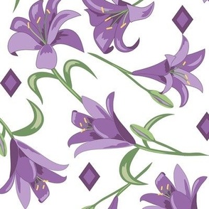 Lilies Purple on White Large 12"