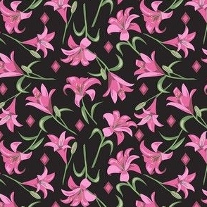 Lilies Pink on Black Small 4"