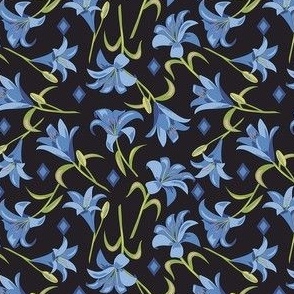 Lilies Blue on Black Small 4"