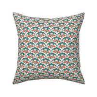 floral pattern, orange-red and emerald green, mini 