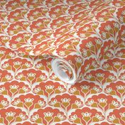 floral pattern, orange-red and ocher, mini 