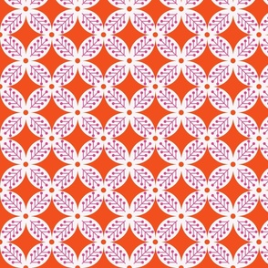Leaves flowers geometric - off white,  orange and pink