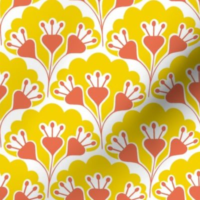 floral pattern, yellow and orange-red, small 