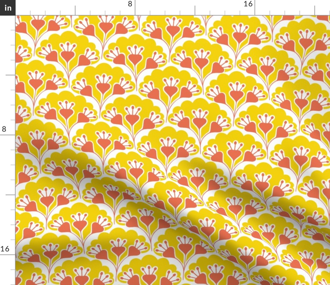floral pattern, yellow and orange-red, small 