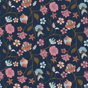 Indian Floral Style - green, blush, light blue, pink, coral, deep blue 