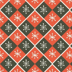 Rhombuses and snowflakes - Orange, olive and off white 