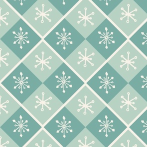 Rhombuses and snowflakes - Teal, light green and off-white 