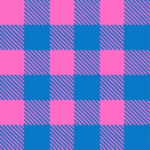 Hyper pink and cobalt blue gingham | medium scale - 6 inch repeat
