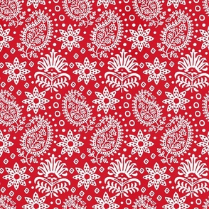 Vintage Indian Blockprint Pattern Charming Nostalgic Boho Style  White On Red Medium Scale