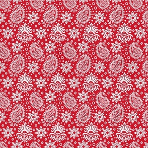 Vintage Indian Blockprint Pattern Charming Nostalgic Boho Style  White On Red Smaller Scale