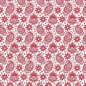 Vintage Indian Blockprint Pattern Charming Nostalgic Boho Style  Red On White  Smaller Scale