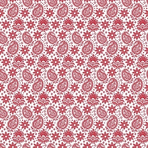 Vintage Indian Blockprint Pattern Charming Nostalgic Boho Style  Red On White Extra Small