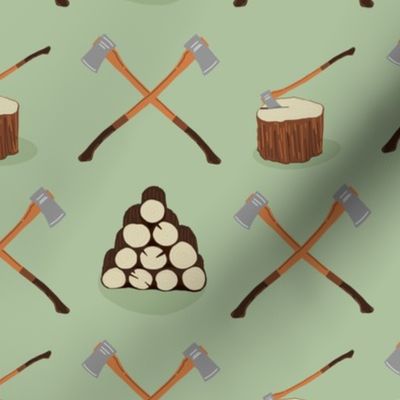 Chopping Wood and Axes on Willow Leaf Green