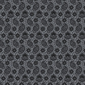 Vintage Indian Blockprint Pattern Charming Nostalgic Boho Style Black On Grey Extra Small