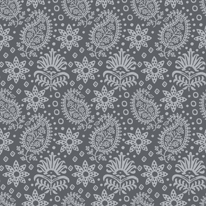 Vintage Indian Blockprint Pattern Charming Nostalgic Boho Style In Grey Medium Scale