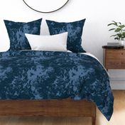 Tree Canopy with Birds in Navy on Blue