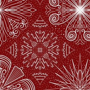 Christmas Snowflakes on Red- Large