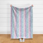 (M) Tie dye shibori, vertical stripes in pastel pink, purple and teal