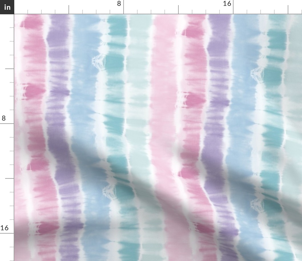 (M) Tie dye shibori, vertical stripes in pastel pink, purple and teal