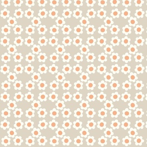Small Flower power daisy - White and Dusty peach orange flowers on Chalk dirty white - 60s  70s floral - groovy retro vintage inspired