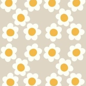 Small Flower power daisy - white and yellow flowers on Chalk dirty white - 60s  70s floral - groovy retro vintage inspired fabric  wallpaper