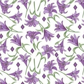 Lilies Purple on White Small 4"