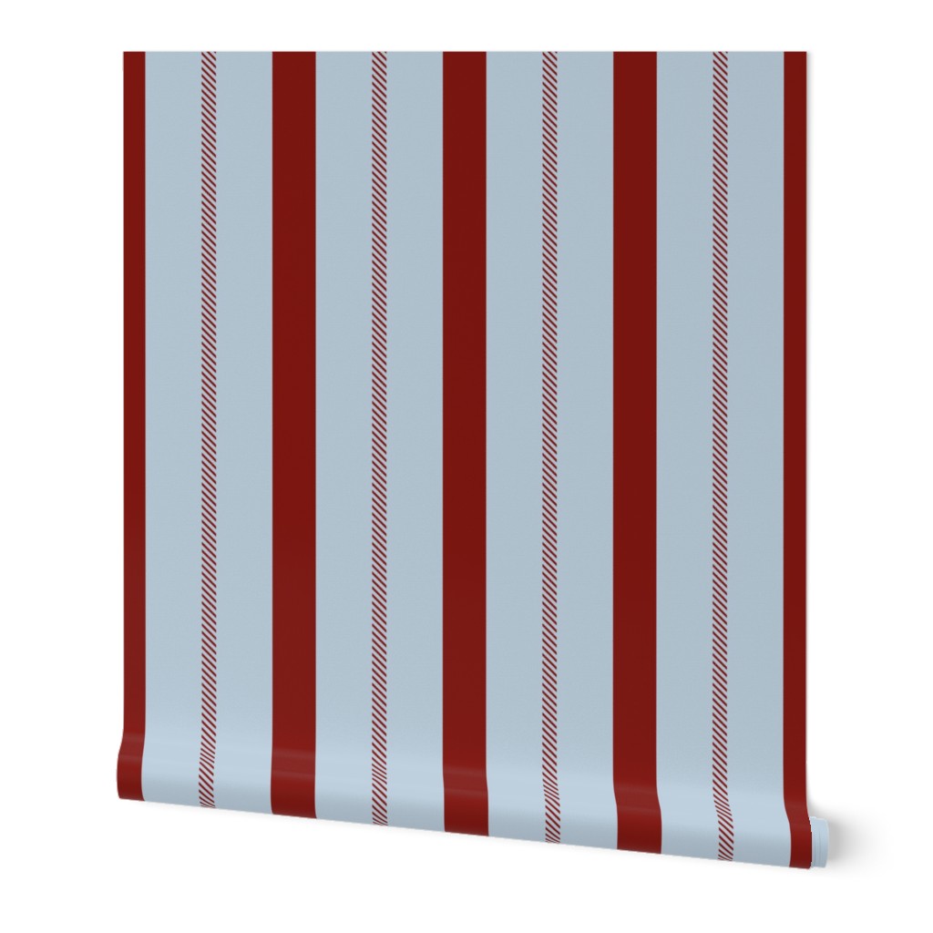 Stripes Dark red on Light blue  with Diagonal stripe detail 6 inch repeat