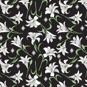 Lilies White  on Black Small 4"