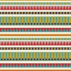 Ethnic Aztec Horizontal Stripe Red Gold Navy Teal on Cream with Faux Texture Small